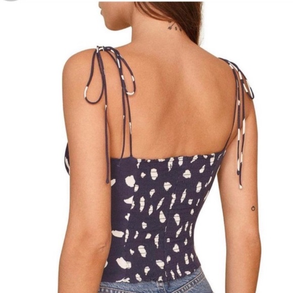 NWT Reformation Lupe Navy Splatter Print Top - Sz 8 - Picture 2 of 10